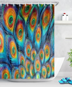 Colorful Peacock Feather Shower Curtain Bathroom Decor