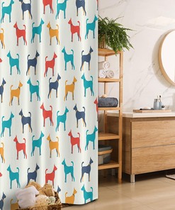 Colorful Pet Illustration Retro Style Shower Curtain, Fabric Bathroom Decor