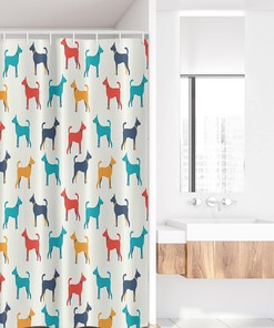 Colorful Pet Illustration Retro Style Shower Curtain, Fabric Bathroom Decor