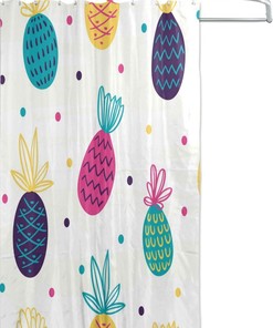 Colorful Pineapple and Polka Dot Shower Curtain for Summer Bathroom Decor