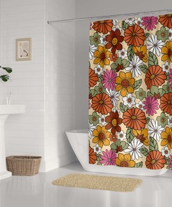 Colorful Retro Flowers Shower Curtain for a Vintage Hippie Bathroom Decor