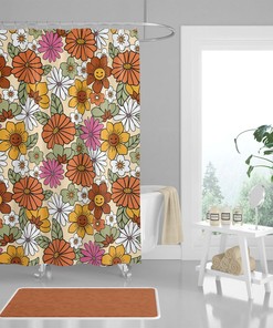 Colorful Retro Flowers Shower Curtain for a Vintage Hippie Bathroom Decor