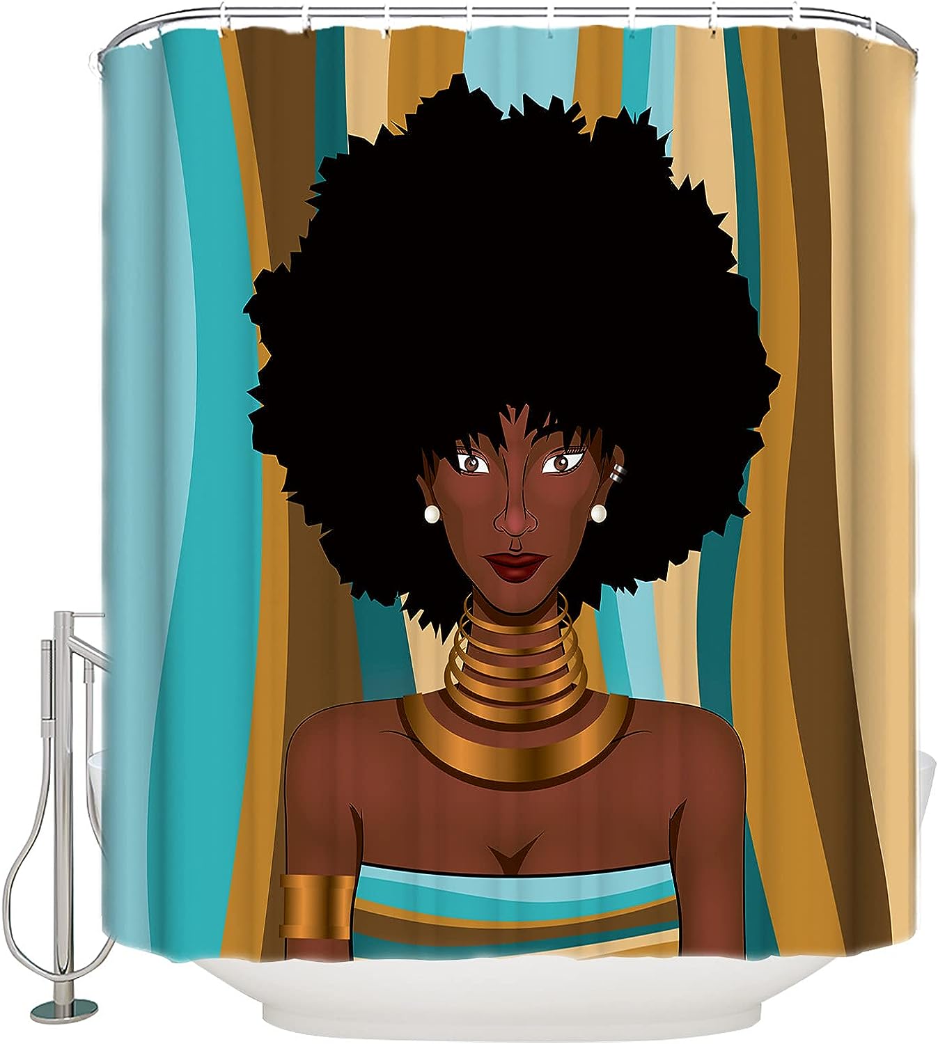 Colorful Stripe Background African American Girl Shower Curtain for Bathroom Showers and Bathtubs