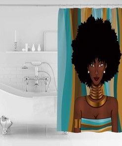 Colorful Stripe Background African American Girl Shower Curtain for Bathroom Showers and Bathtubs