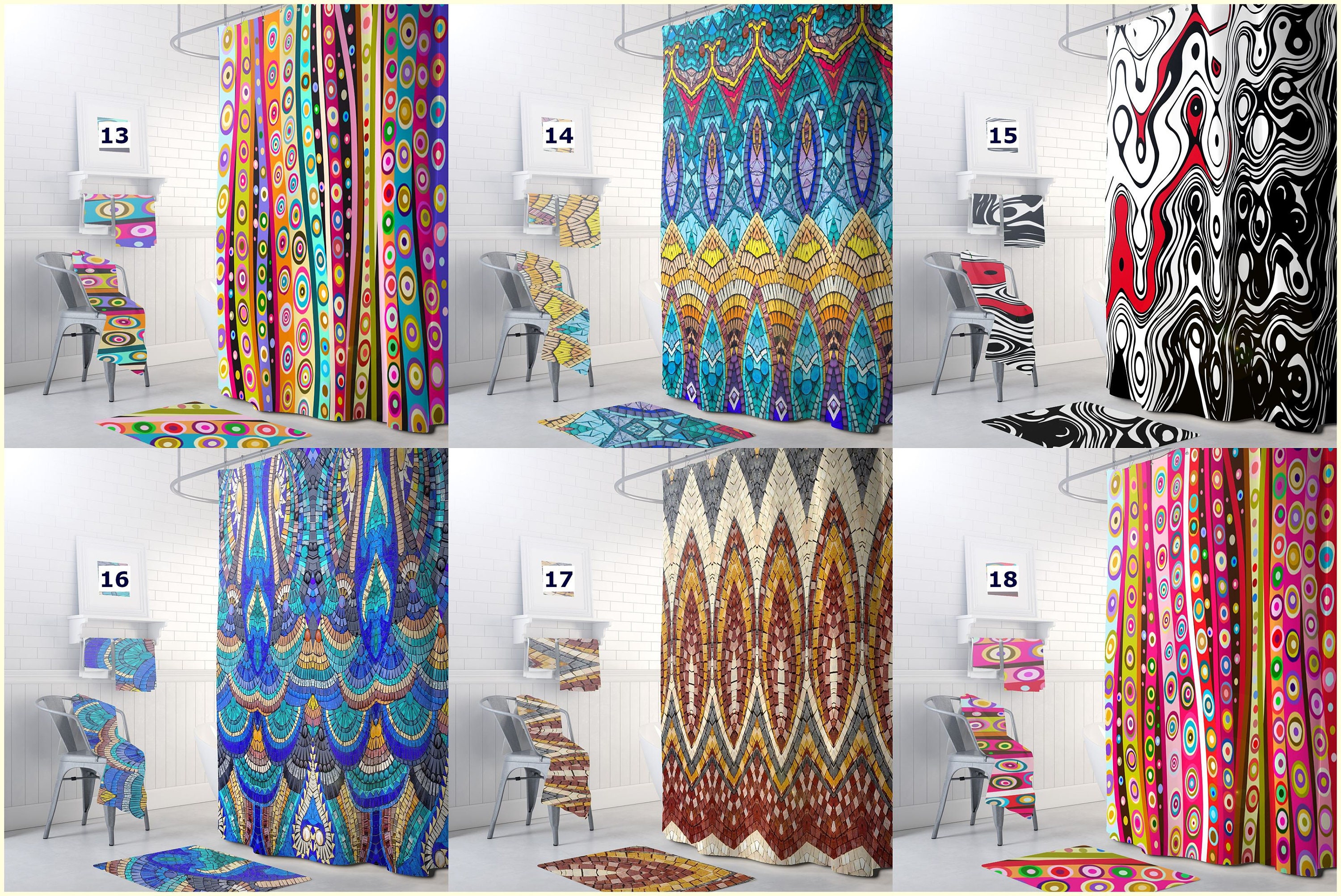 Colorful Stripes Boho Shower Curtain with Chic Bohemian Bathroom Theme