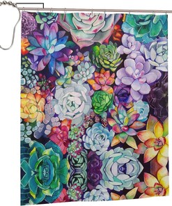Colorful Succulent Shower Curtain - Modern Bathroom Decor with Metal Grommets and Hooks 