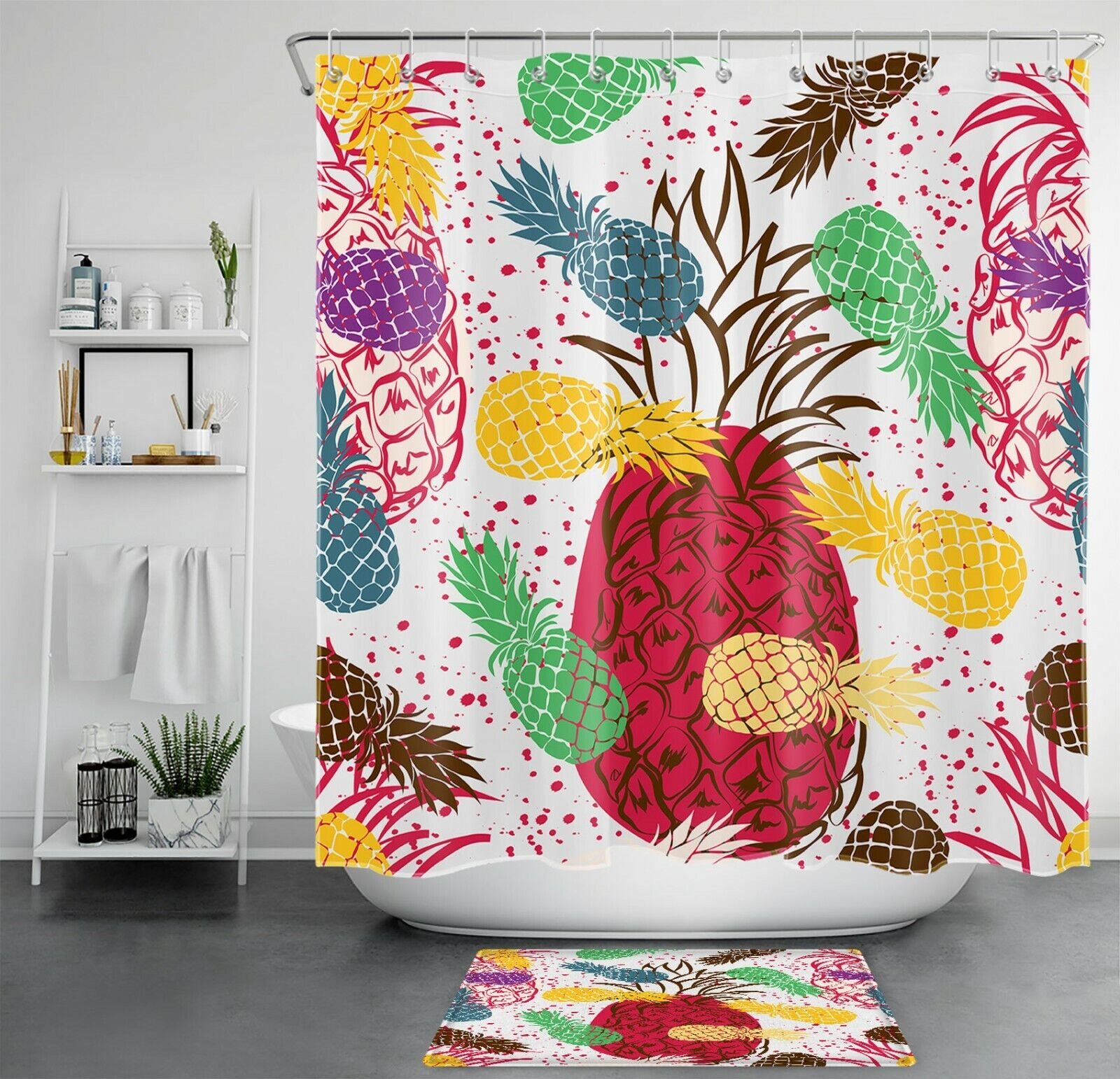 Colorful Tropical Fruit Pineapple Shower Curtain for a Vibrant Bathroom Accessory