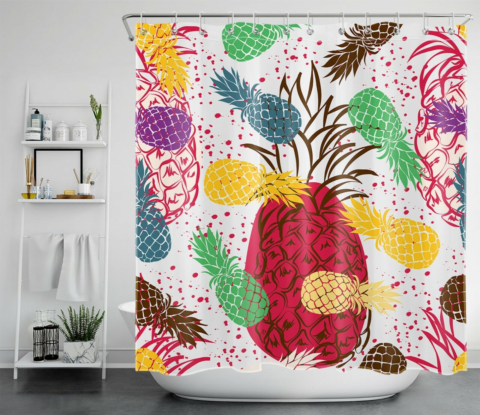 Colorful Tropical Fruit Pineapple Shower Curtain for a Vibrant Bathroom Accessory