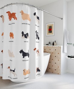 Colorful Vector Print Dog Breeds Shower Curtain for Dog Lovers Bathroom Decor