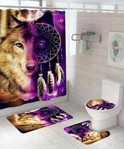 Colorful Wolf Animal Shower Curtain for Bathroom Decor