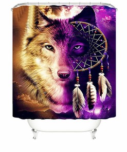 Colorful Wolf Animal Shower Curtain for Bathroom Decor