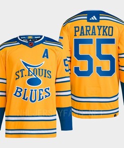 Colton Parayko 55 Reverse Retro 2.0 2022 St. Louis Blues Yellow Jersey Primegreen