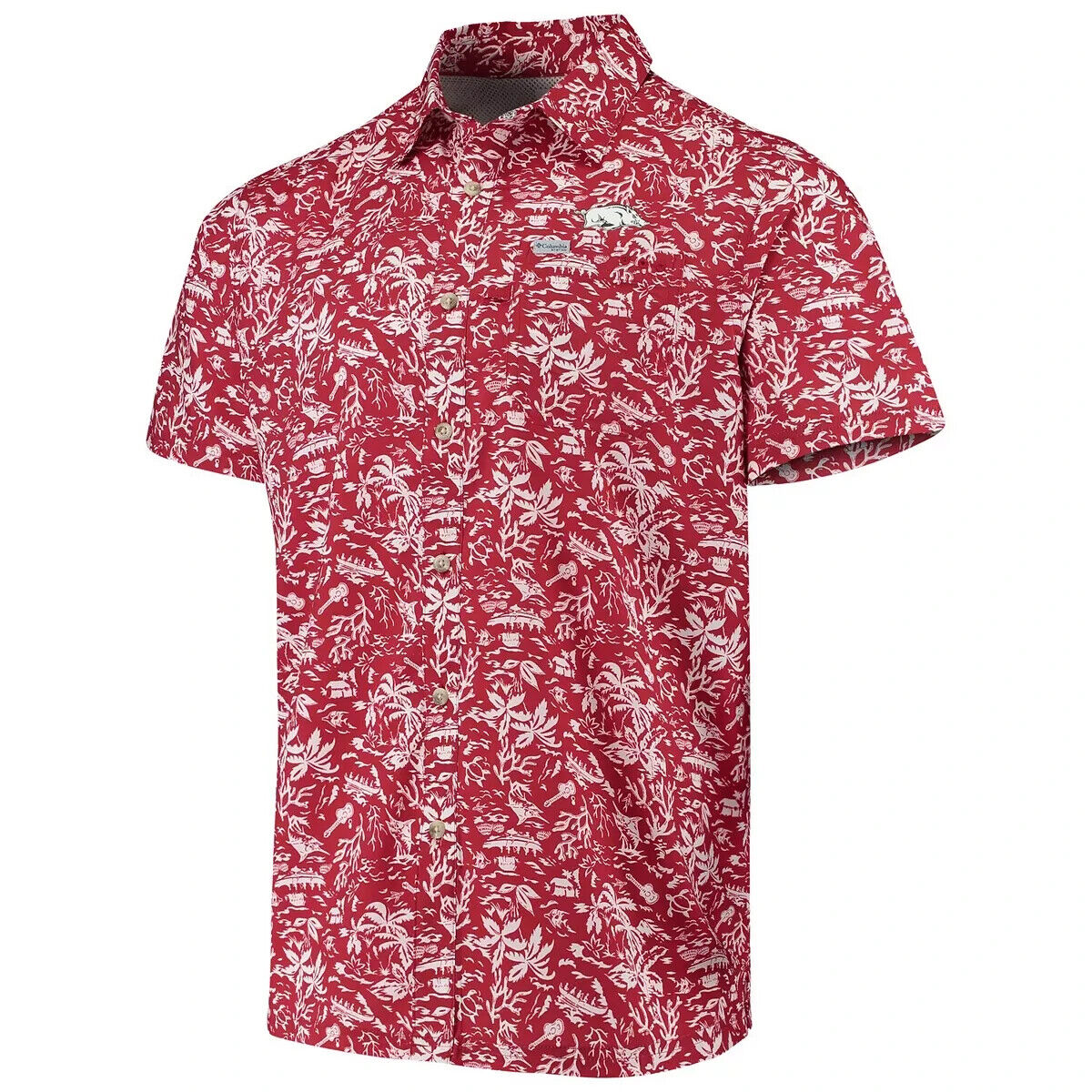 Columbia Pfg Arkansas Razorbacks Super Slack Tide Hawaiian Golf Shirt