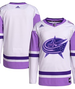 Columbus Blue Jackets Adidas Hockey Fights Cancer Primegreen Authentic Blank Practice Jersey - White/purple Nhl