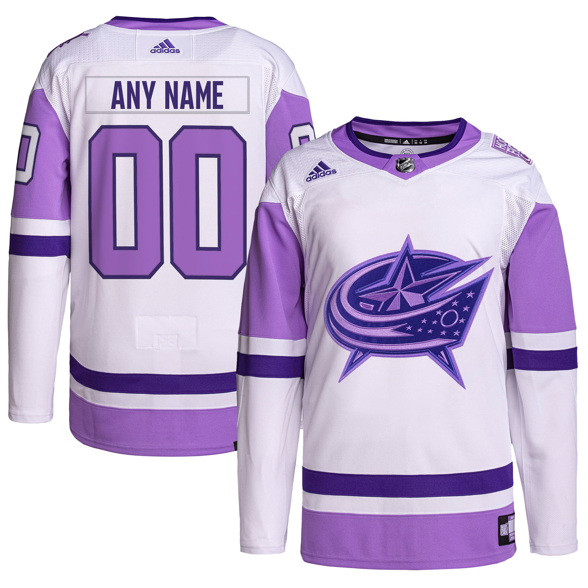 Columbus Blue Jackets Adidas Hockey Fights Cancer Primegreen Authentic Custom Jersey - White/purple Custom Jerseys Nhl