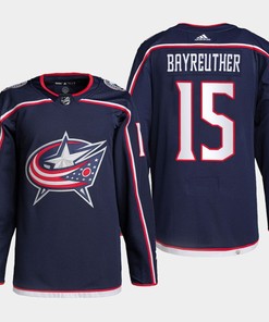 Columbus Blue Jackets Gavin Bayreuther 15 Navy Home Primegreen Jersey 2022-23