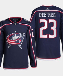 Columbus Blue Jackets Jake Christiansen 23 Navy Home Primegreen Jersey 2022-23