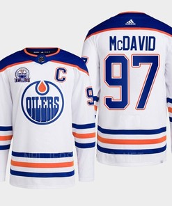 Connor McDavid 97 Edmonton Oilers White Jersey 2022 Lee Ryan Hall Of Fame Patch Away