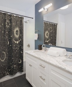 Constellation Shower Curtain with Moon Phases - Boho Celestial Bathroom Decor