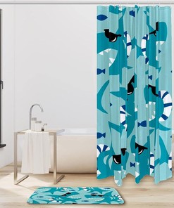 Cool Blue Shark Waterproof Shower Curtain for Ocean Bathroom Decor