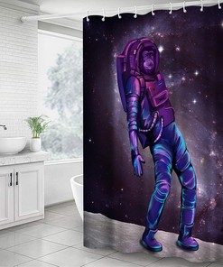 Cool Chimpanzee Gorilla Astronaut Dancing in Outer Space Universe Galaxy Shower Curtain for Kids Bathroom
