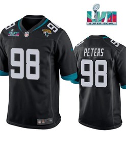 Corey Peters 98 Jacksonville Jaguars Super Bowl LVII Super Bowl LVII Men Game Jersey- Black