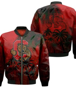 Cornell Big Red Bomber Jacket Coconut Tree Tropical Grunge - NCAA