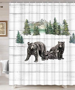 Country Wild Animals and Natural Mountains Black Bear Shower Curtain for Rustic Cabin Bathroom Decor