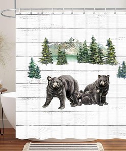 Country Wild Animals and Natural Mountains Black Bear Shower Curtain for Rustic Cabin Bathroom Decor