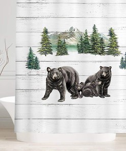 Country Wild Animals and Natural Mountains Black Bear Shower Curtain for Rustic Cabin Bathroom Decor