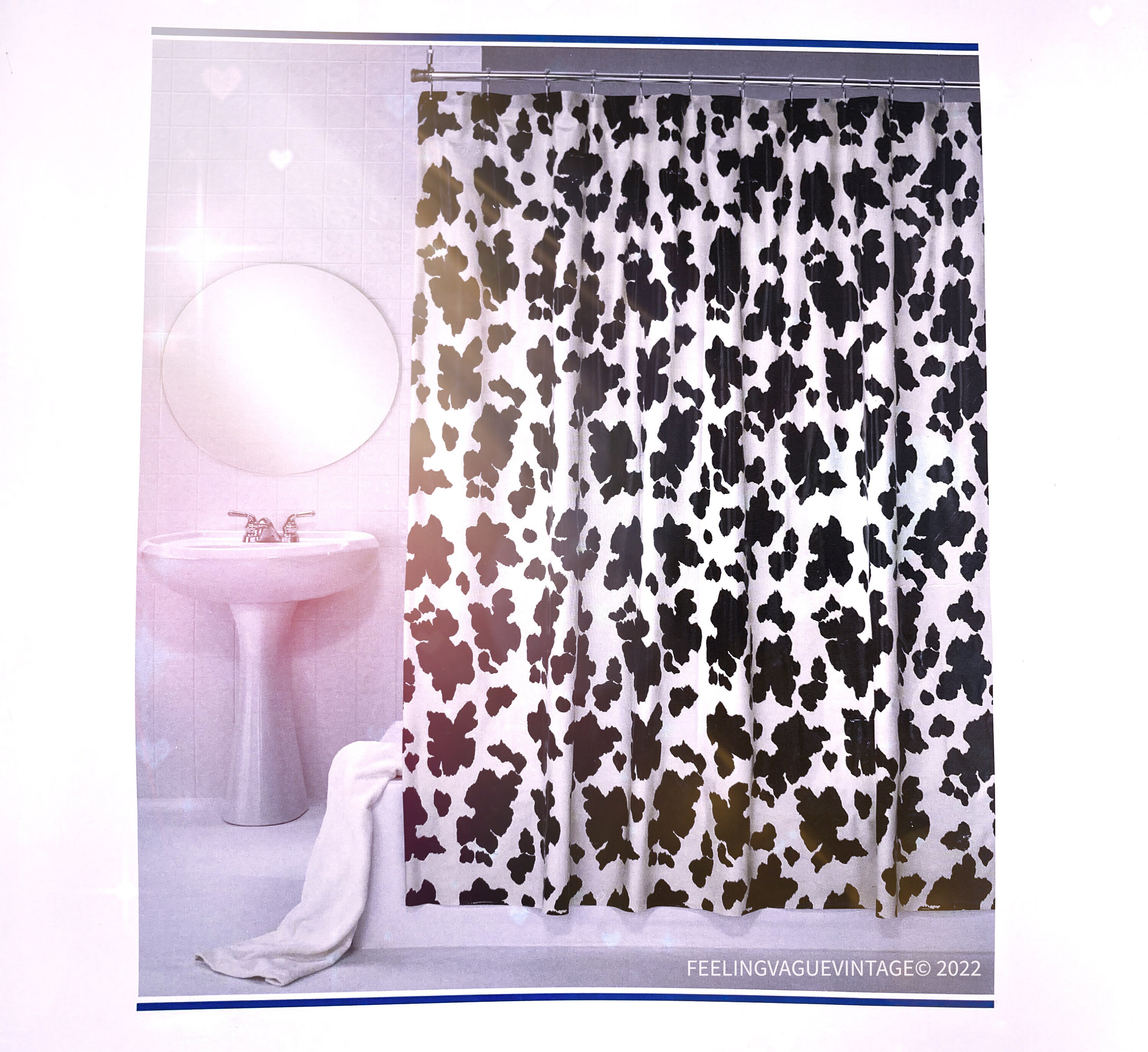 Cow Print Vinyl Shower Curtain Vintage Black and White Home Decor
