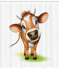 Cow Shower Curtain - Cute Baby Bath Curtain for Farmhouse Bathroom Decor