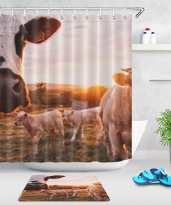Cow Sunrise Grazing Farm Shower Curtain Bathroom Decor 