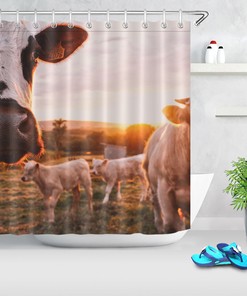 Cow Sunrise Grazing Farm Shower Curtain Bathroom Decor