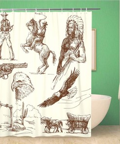 Cowboy Wild West Shower Curtain - Vintage Western Bathroom Decor Print