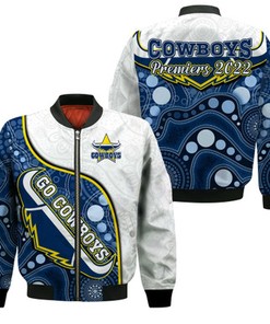 Cowboys Rugby Bomber Jacket Indigenous Pattern 2022 Premiers Sporty Style LT14