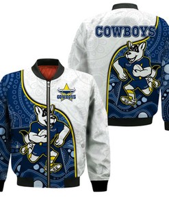 Cowboys Rugby Bomber Jacket Macost Indigenous Pattern 2022 Premiers LT14