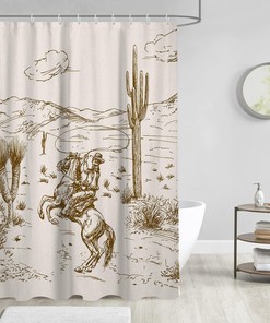 Cowgirl and Cowboy Shower Curtain with Vintage Retro Wild West Earthy Country Theme - Perfect for American Mountain Bathroom Decoration