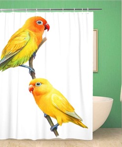 Crayon Love Bird Shower Curtain - Yellow Parrots on Agapornis Lilianae African Fabric Bathroom Decor