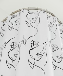 Creative Abstract Mid Century Woman Geometric Line Art Shower Curtain for Contemporary Bathroom Decor