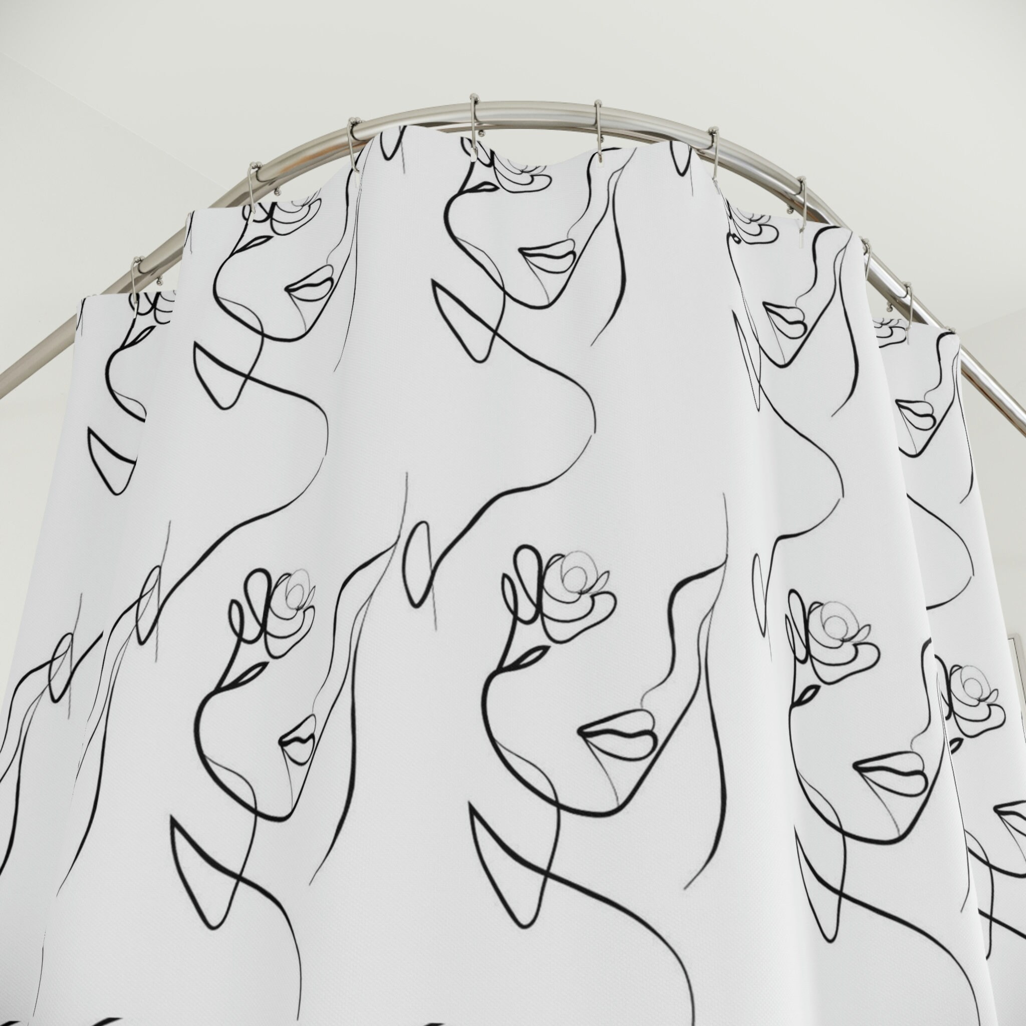 Creative Abstract Mid Century Woman Geometric Line Art Shower Curtain for Contemporary Bathroom Decor