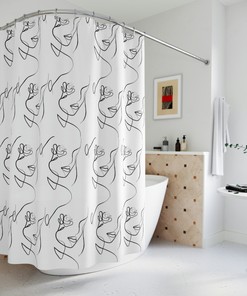 Creative Abstract Mid Century Woman Geometric Line Art Shower Curtain for Contemporary Bathroom Decor