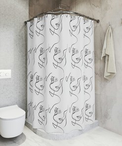 Creative Abstract Mid Century Woman Geometric Line Art Shower Curtain for Contemporary Bathroom Decor