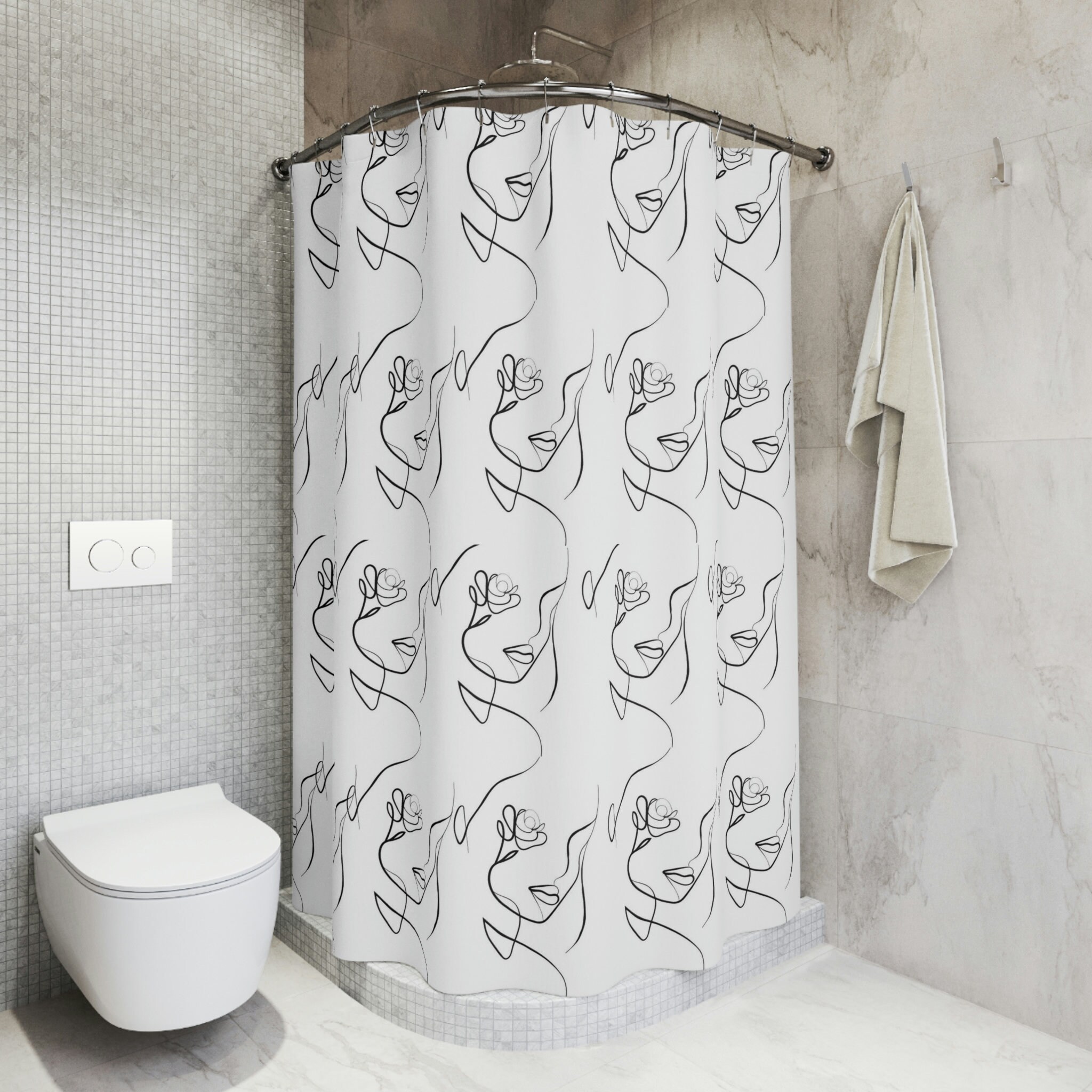 Creative Abstract Mid Century Woman Geometric Line Art Shower Curtain for Contemporary Bathroom Decor