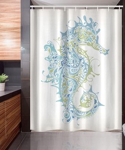 Creative Seahorse Shower Curtain, Sea Animal Creature Cloth Bathroom Decor, Pale Blue Green
