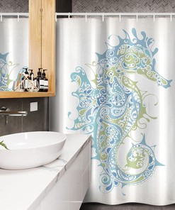 Creative Seahorse Shower Curtain, Sea Animal Creature Cloth Bathroom Decor, Pale Blue Green