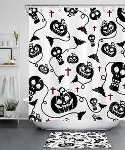 Creepy Halloween Skull Pumpkin Shower Curtain for Spooky Bathroom Decor