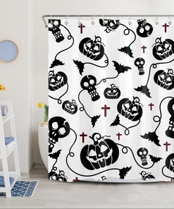 Creepy Halloween Skull Pumpkin Shower Curtain for Spooky Bathroom Decor