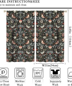 Curtain with Retro Original Design Rod Pocket Print and Bohemia William Morris Pattern Home Decor