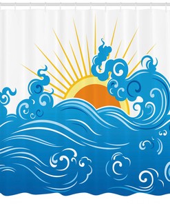 Curved Ocean Waves Sun Print Abstract Shower Curtain for Beachy Bathroom Decor